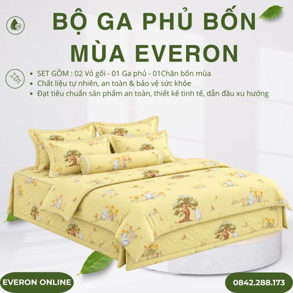 Bộ ga phủ bốn mùa Everon CPC27203 Rabbit & Bear Cotton Sateen BST Cutie