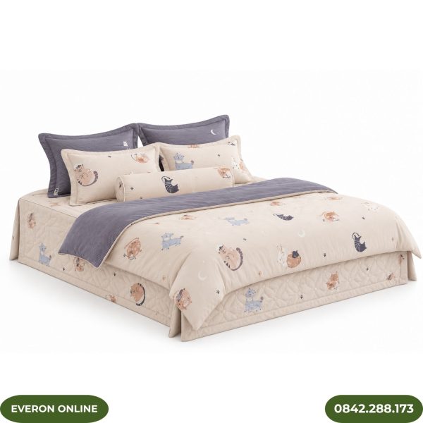 Bộ ga phủ bốn mùa Everon CPM25202 Mèo Vui Vẻ Modal Cotton