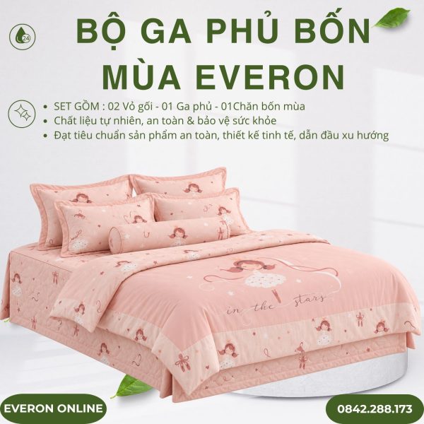 Bộ ga phủ bốn mùa Everon CPM25203 vũ điệu dịu dàng Modal Cotton BST Cutie