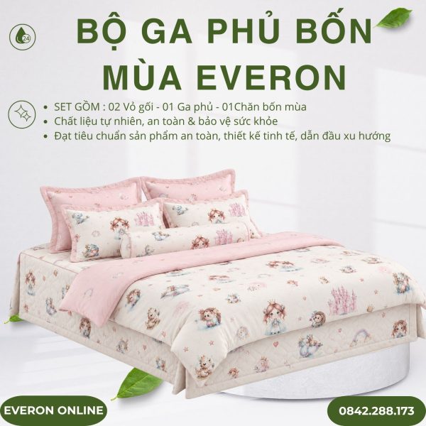 Bộ ga phủ bốn mùa Everon CPM25205 Công Chúa Điệu Modal Cotton BST Cutie