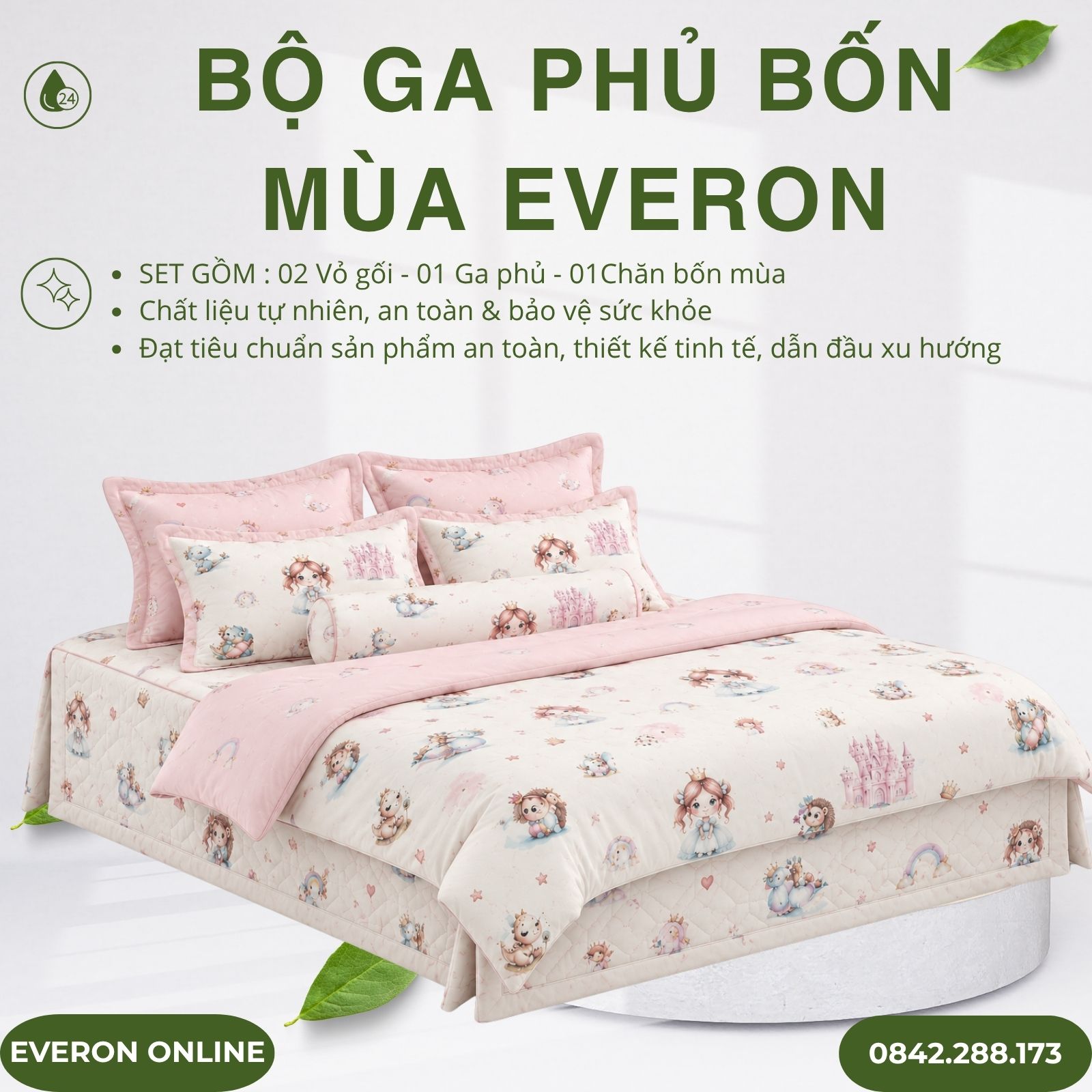Bộ ga phủ bốn mùa Everon CPM25205 Công Chúa Điệu Modal Cotton BST Cutie Bộ ga phủ bốn mùa Everon CPM25205 Công Chúa Điệu Modal Cotton BST Cutie