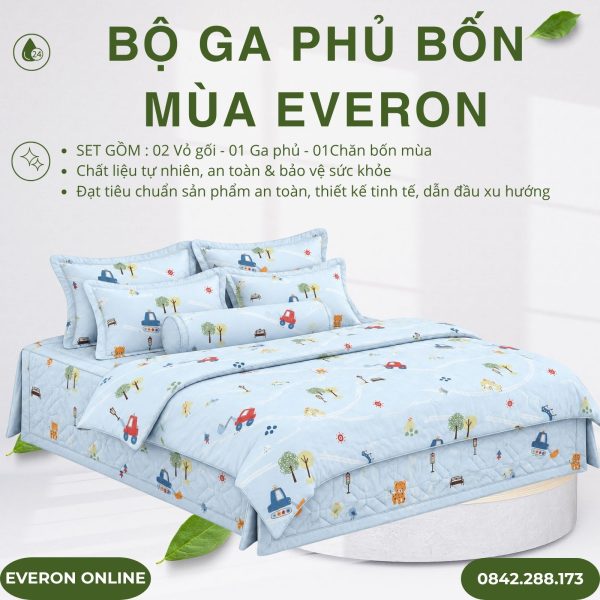 Bộ ga phủ bốn mùa Everon CPM27202 Track & Tail Cotton Sateen BST Cutie