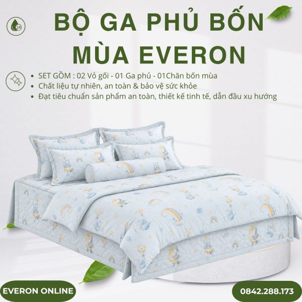 Bộ ga phủ bốn mùa Everon CPT26201 Vườn Thú Trên Mây Tencel BST Cutie
