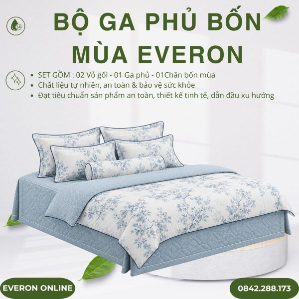 Bộ ga phủ bốn mùa Everon EPC26012 Vườn cổ điển Cotton BST Đơm hoa