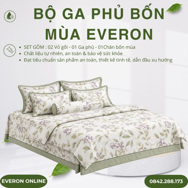 Bộ ga phủ bốn mùa Everon EPC26013 Mùa quả dại Cotton BST Đơm hoa