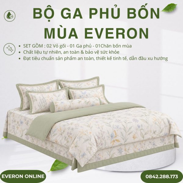 Bộ ga phủ bốn mùa Everon EPC26014 Sách hoa Cotton Sateen