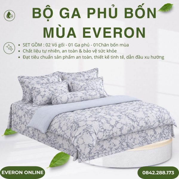Bộ ga phủ bốn mùa Everon EPM25026 chùm lá tinh tế Modal Cotton BST Khu vườn tinh hoa