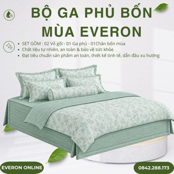 Bộ ga phủ bốn mùa Everon EPM25031 Lá Thạch Thảo Modal Cotton BST Ever-on