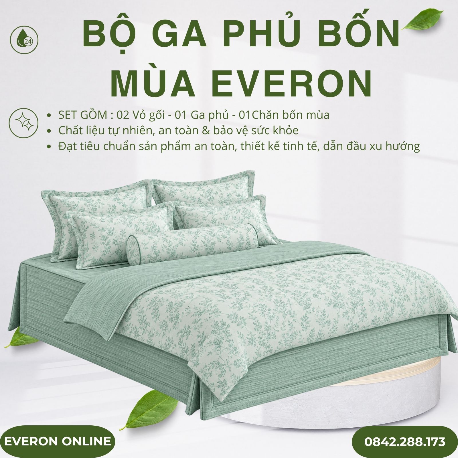Bộ ga phủ bốn mùa Everon EPM25031 Lá Thạch Thảo Modal Cotton BST Ever-on Bộ ga phủ bốn mùa Everon EPM25031 Lá Thạch Thảo Modal Cotton BST Ever-on