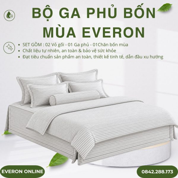 Bộ ga phủ bốn mùa Everon EPM25038 Đường Sọc Ngang Modal Cotton BST Ever-on