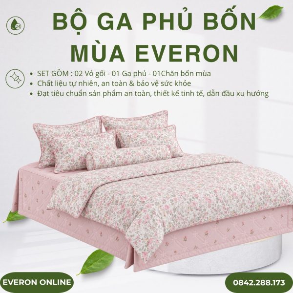 Bộ ga phủ bốn mùa Everon EPM2509 vũ điệu hoa Modal Cotton BST Chân trời mới