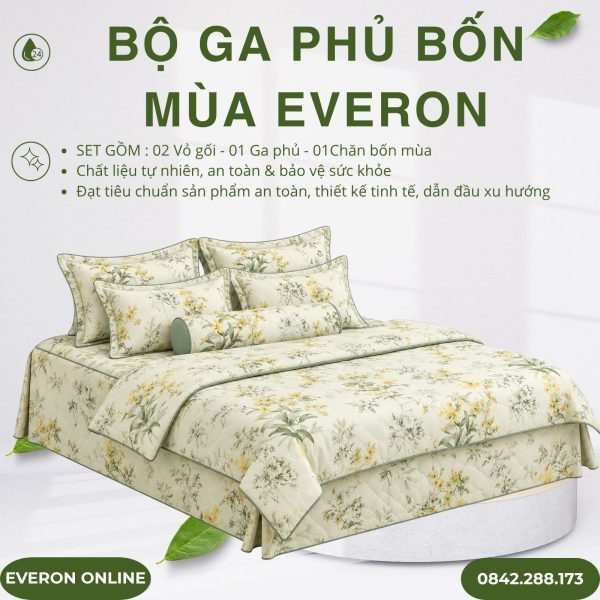 Bộ ga phủ bốn mùa Everon EPMOC27025 Lilies Modal Cotton BST Những mảnh êm