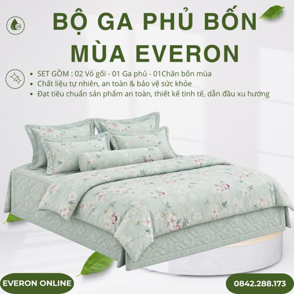 Bộ ga phủ bốn mùa Everon EPTC26011 Thu thiên thanh Tencel BST Đơm hoa