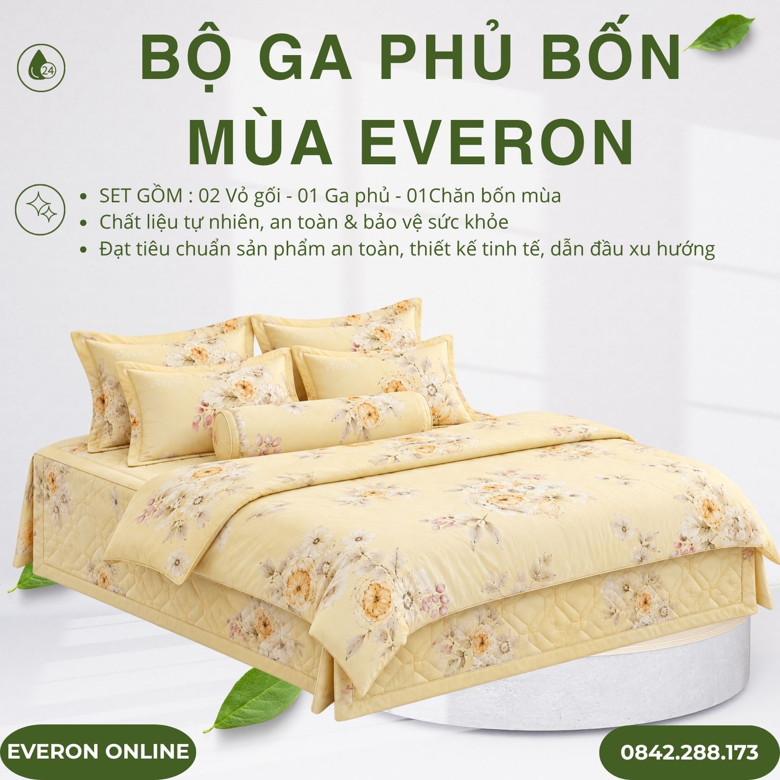 Bộ ga phủ bốn mùa Everon EPTC26018 Muôn hoa vàng Tencel Blend BST Đơm Hoa Bộ ga phủ bốn mùa Everon EPTC26018 Muôn hoa vàng Tencel Blend BST Đơm Hoa