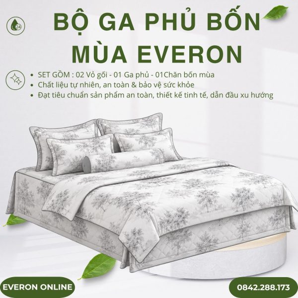 Bộ ga phủ bốn mùa Everon EPTC27023 Toile De Jouy Tencel Blend BST Những mảnh êm