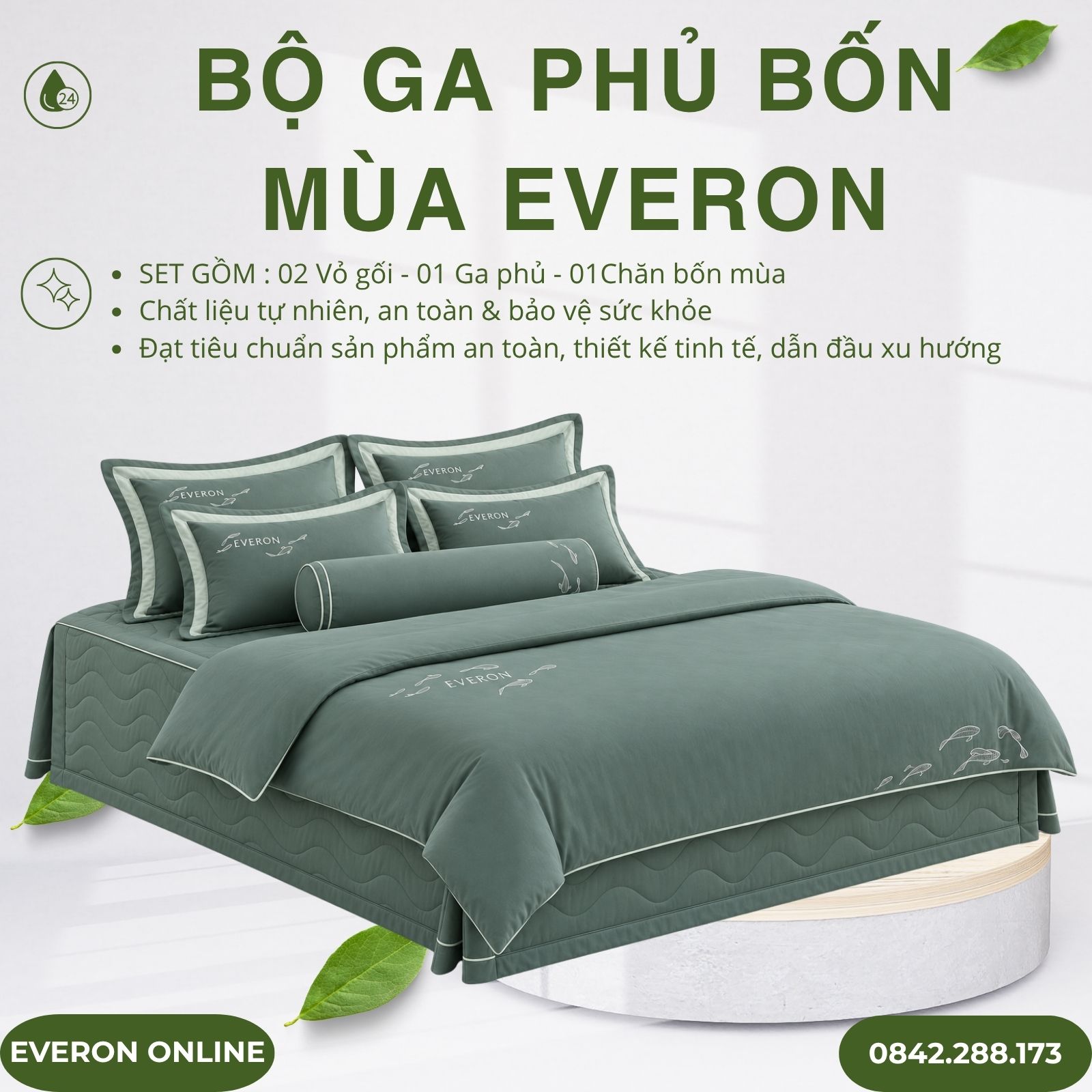 Bộ ga phủ bốn mùa Everon ESB26005 Mặt hồ xanh Bamboo BST Đơm hoa Bộ ga phủ bốn mùa Everon ESB26005 Mặt hồ xanh Bamboo BST Đơm hoa