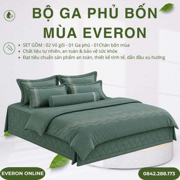 Bộ ga phủ bốn mùa Everon ESB26010 Gợn sóng biếc Bamboo BST Đơm hoa