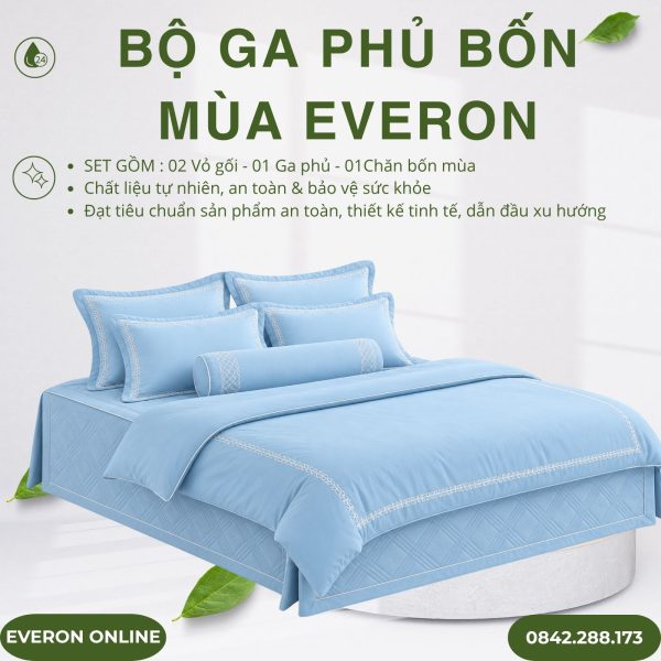 Bộ ga phủ bốn mùa Everon EST25034 Làn nước Xanh Tencel BST Ever-on