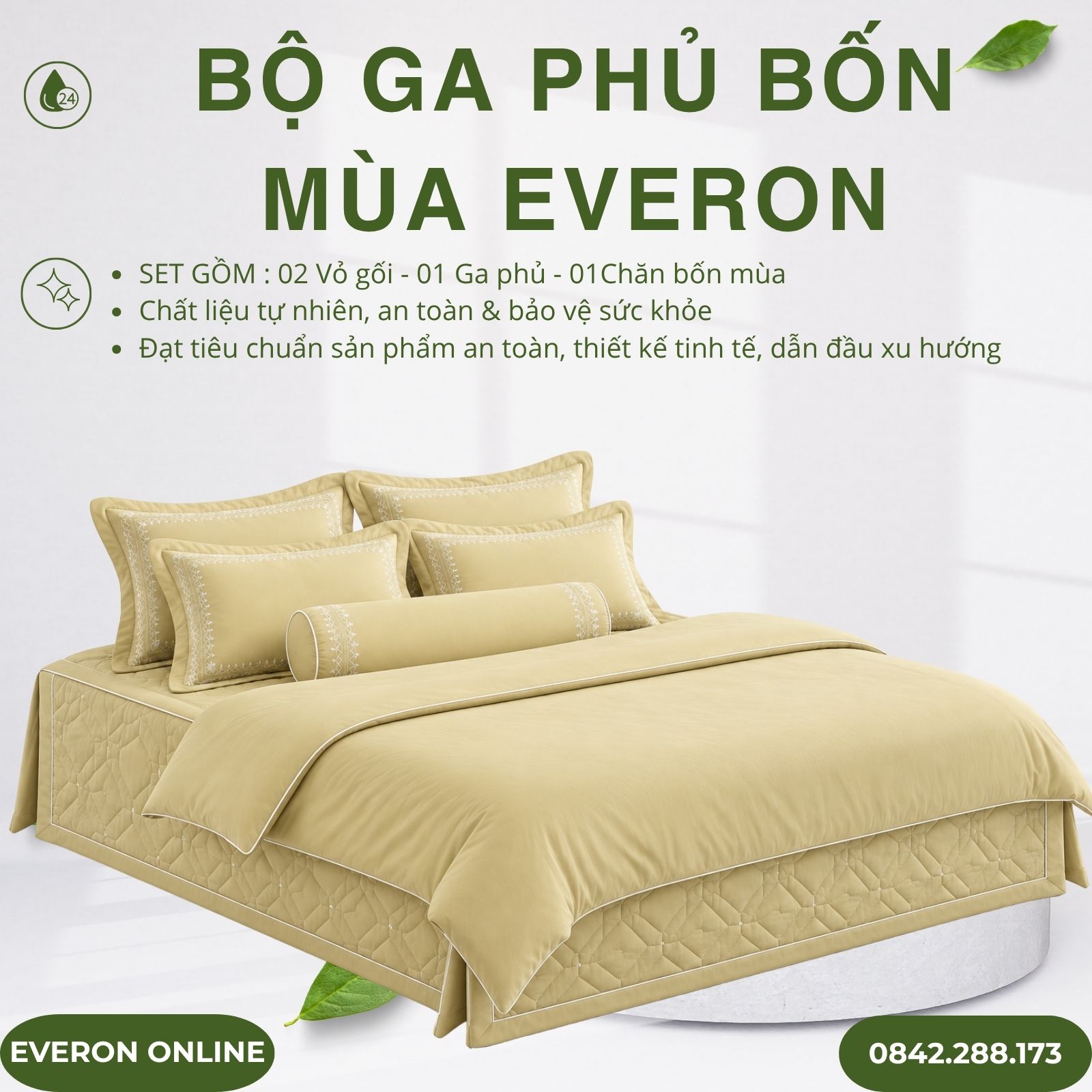 Bộ ga phủ bốn mùa Everon EST25040 Cánh hoa vàng Tencel BST Ever-on Bộ ga phủ bốn mùa Everon EST25040 Cánh hoa vàng Tencel BST Ever-on
