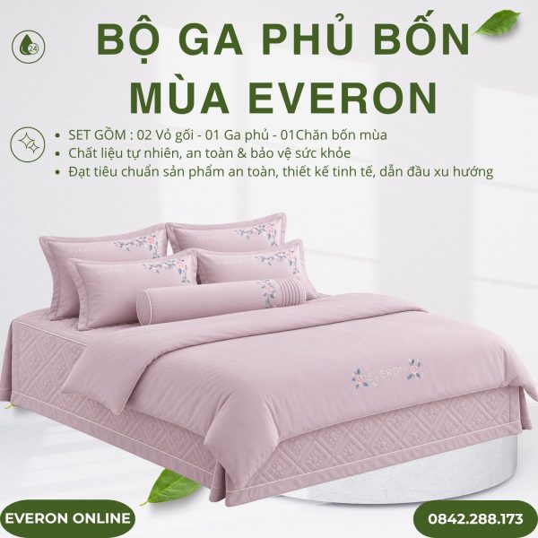 Bộ ga phủ bốn mùa Everon ESTC26003 Mẫu đơn tím Tencel Blend BST Đơm hoa