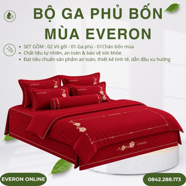 Bộ ga phủ bốn mùa Everon ESTC26007 Cẩm chướng đỏ Tencel Blend BST Đơm Hoa
