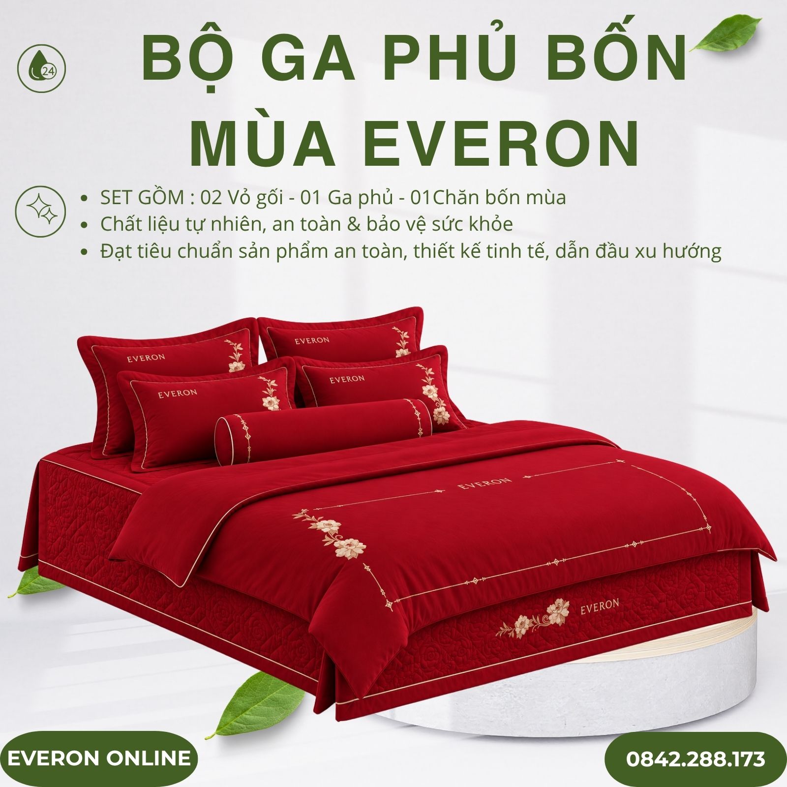 Bộ ga phủ bốn mùa Everon ESTC26007 Cẩm chướng đỏ Tencel Blend BST Đơm Hoa Bộ ga phủ bốn mùa Everon ESTC26007 Cẩm chướng đỏ Tencel Blend BST Đơm Hoa