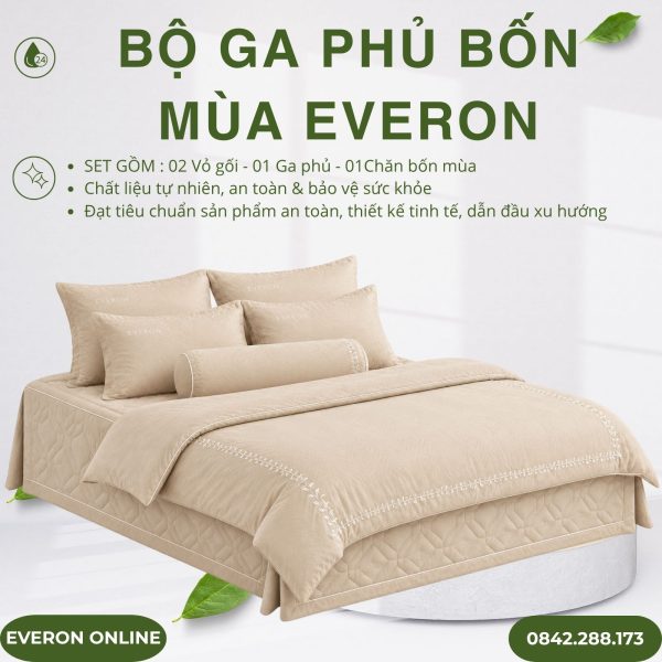 Bộ ga phủ bốn mùa Everon ESTJ26008 Herringbone Tencel Jacquard BST Đơm hoa