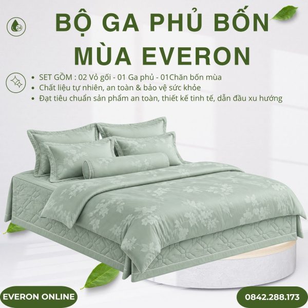 Bộ ga phủ bốn mùa Everon ESTJ26009 Hồng tỉ muội Tencel Jacquard BST Đơm hoa
