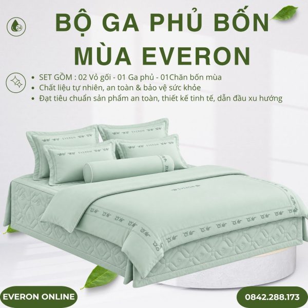 Bộ ga phủ bốn mùa Everon ESTMC26001 ngọc thanh liễu Tencel Modal Cotton BST Đơm hoa