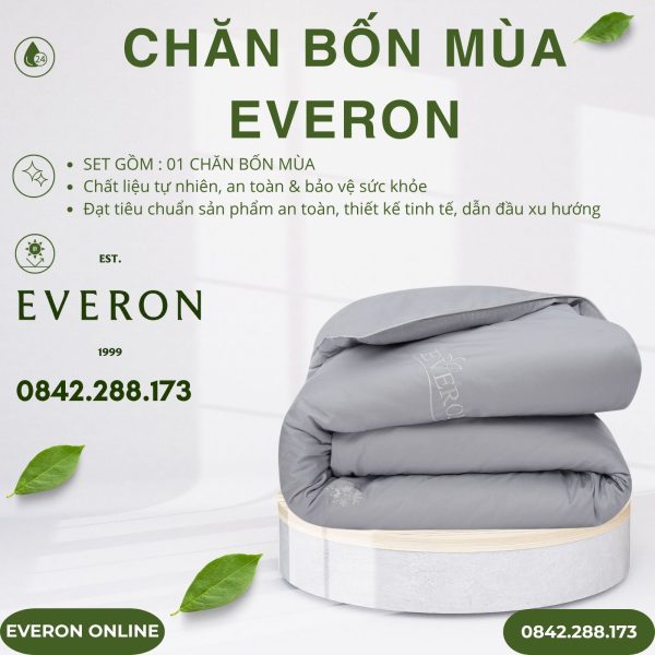 Chăn bốn mùa EST25042 Hoa thêu xám Tencel BST Ever-on