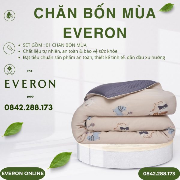 Chăn bốn mùa Everon CPM25202 Mèo Vui Vẻ Modal Cotton BST Cutie