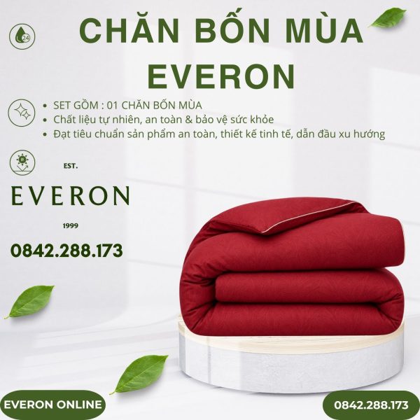 Chăn bốn mùa Everon EPC26016 Lá thu đỏ Cotton Sateen BST Đơm hoa