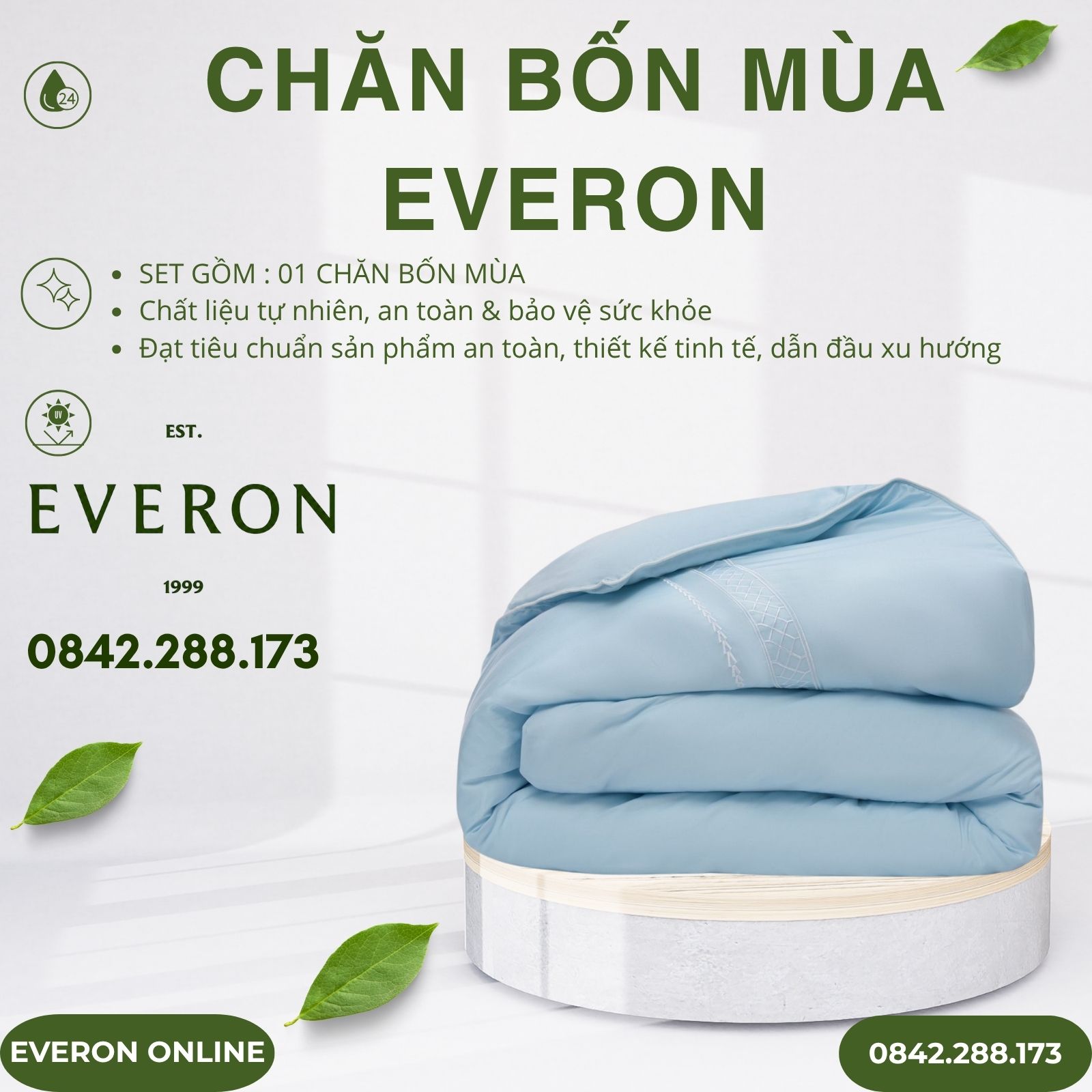 Chăn bốn mùa Everon EST25034 làn nước xanh Tencel BST Ever-on Chăn bốn mùa Everon EST25034 làn nước xanh Tencel BST Ever-on