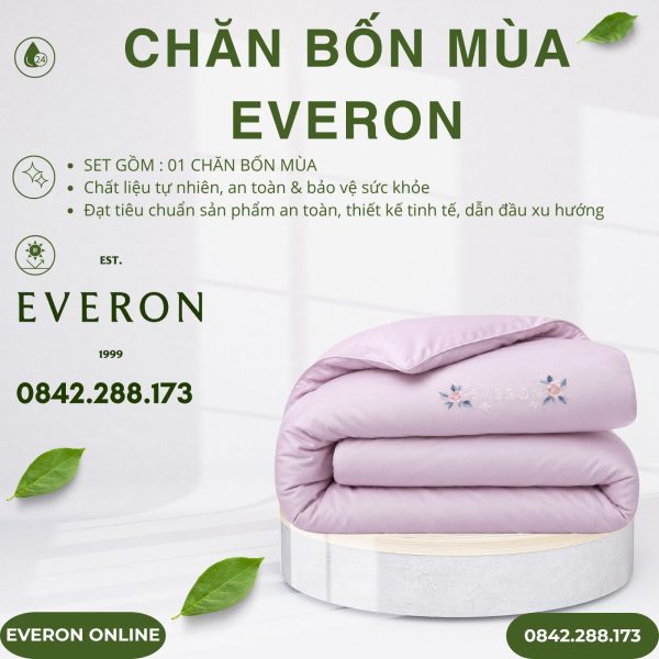 Chăn bốn mùa Everon ESTC26003 Mẫu đơn tím Tencel Blend BST Đơm hoa