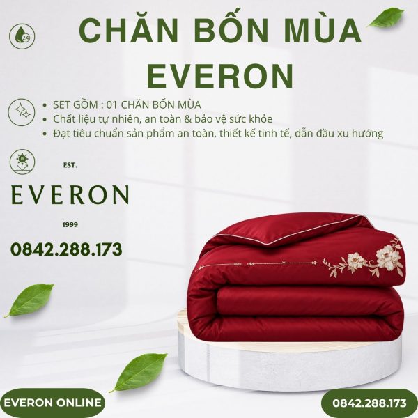 Chăn bốn mùa Everon ESTC26007 Cẩm chướng đỏ Tencel Blend BST Đơm hoa
