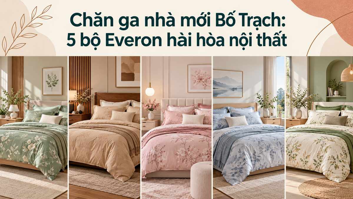 Chăn ga nhà mới Bố Trạch 5 bộ Everon hài hòa nội thất