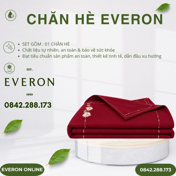 Chăn hè Everon ESTC26007 cẩm chướng đỏ Tencel Blend BST Đơm Hoa