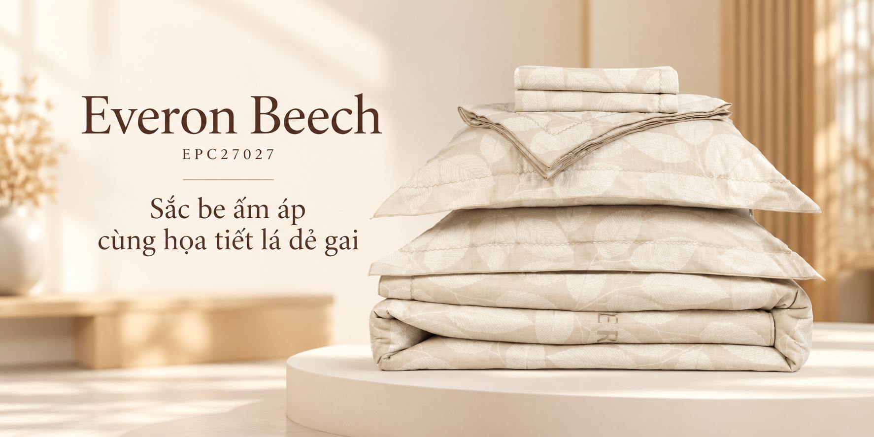 Everon Beech EPC27027 Sắc be ấm áp cùng họa tiết lá dẻ gai