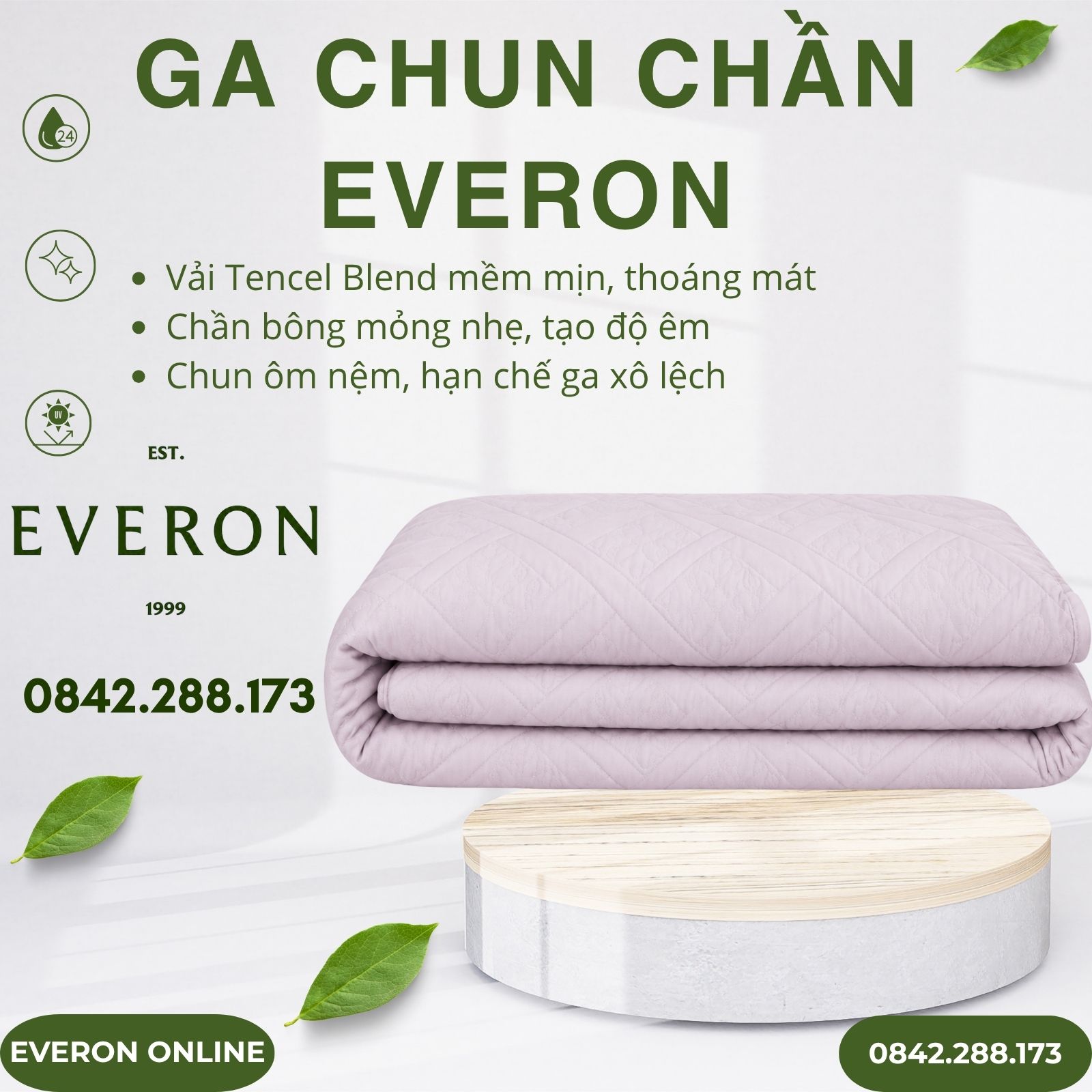 Ga Chun Chần Everon ESTC26003 Mẫu Đơn Tím Tencel Blend Ga Chun Chần Everon ESTC26003 Mẫu Đơn Tím Tencel Blend