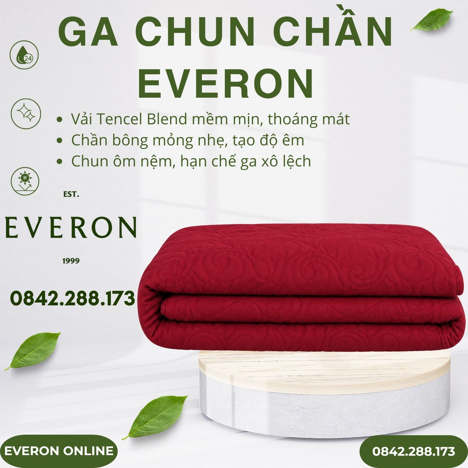 Ga Chun Chần Everon ESTC26007 Cẩm Chướng Đỏ Tencel Blend Ga Chun Chần Everon ESTC26007 Cẩm Chướng Đỏ Tencel Blend