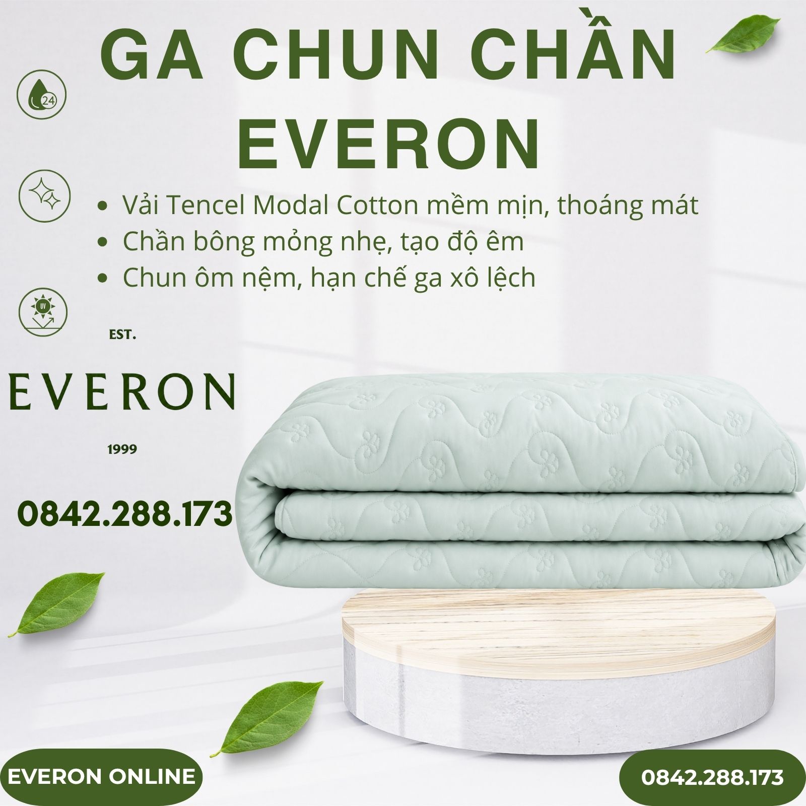 Ga Chun Chần Everon ESTMC26001 Ngọc Thanh Liễu Tencel Modal Cotton Ga Chun Chần Everon ESTMC26001 Ngọc Thanh Liễu Tencel Modal Cotton