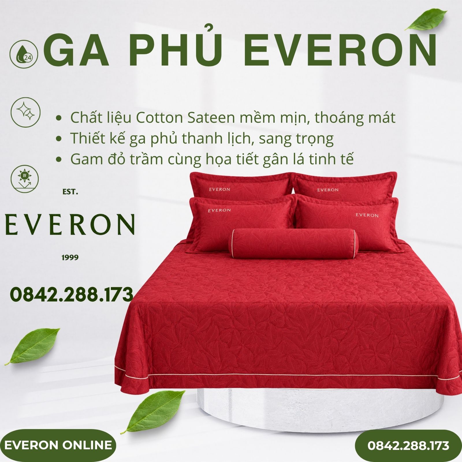 Ga Phủ Everon EPC26016 Lá Thu Đỏ Cotton Sateen Ga Phủ Everon EPC26016 Lá Thu Đỏ Cotton Sateen