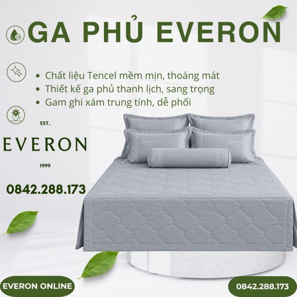 Ga Phủ Everon EST25042 Hoa Thêu Xám Tencel