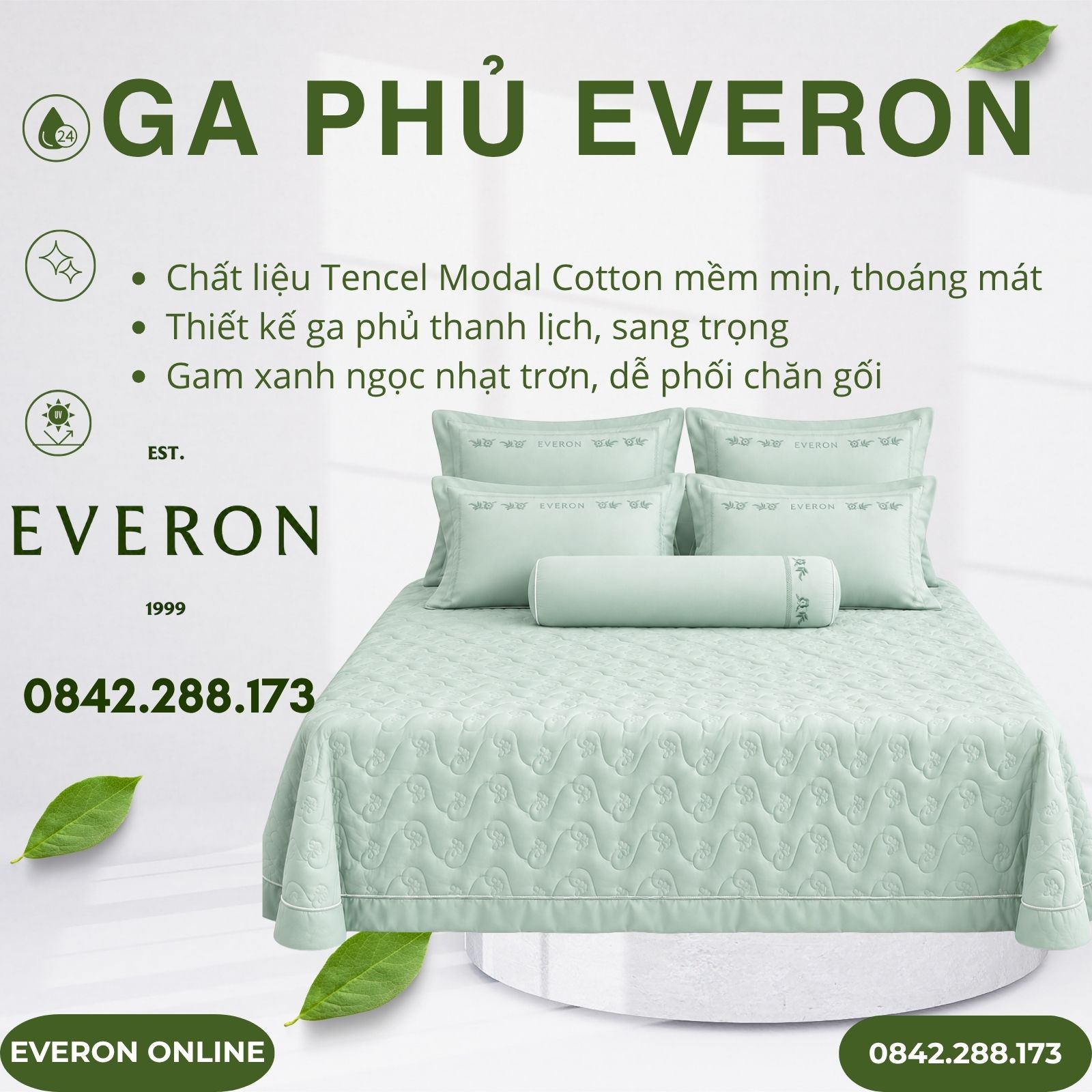Ga Phủ Everon ESTMC26001 Ngọc Thanh Liễu Tencel Modal Cotton Ga Phủ Everon ESTMC26001 Ngọc Thanh Liễu Tencel Modal Cotton