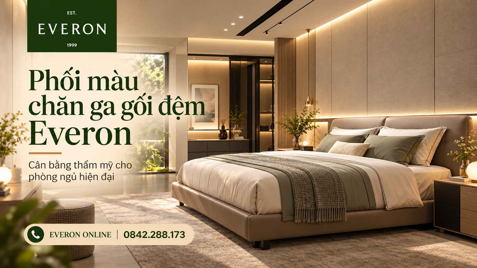 Phối màu chăn ga gối đệm Everon cho phòng ngủ đẹp