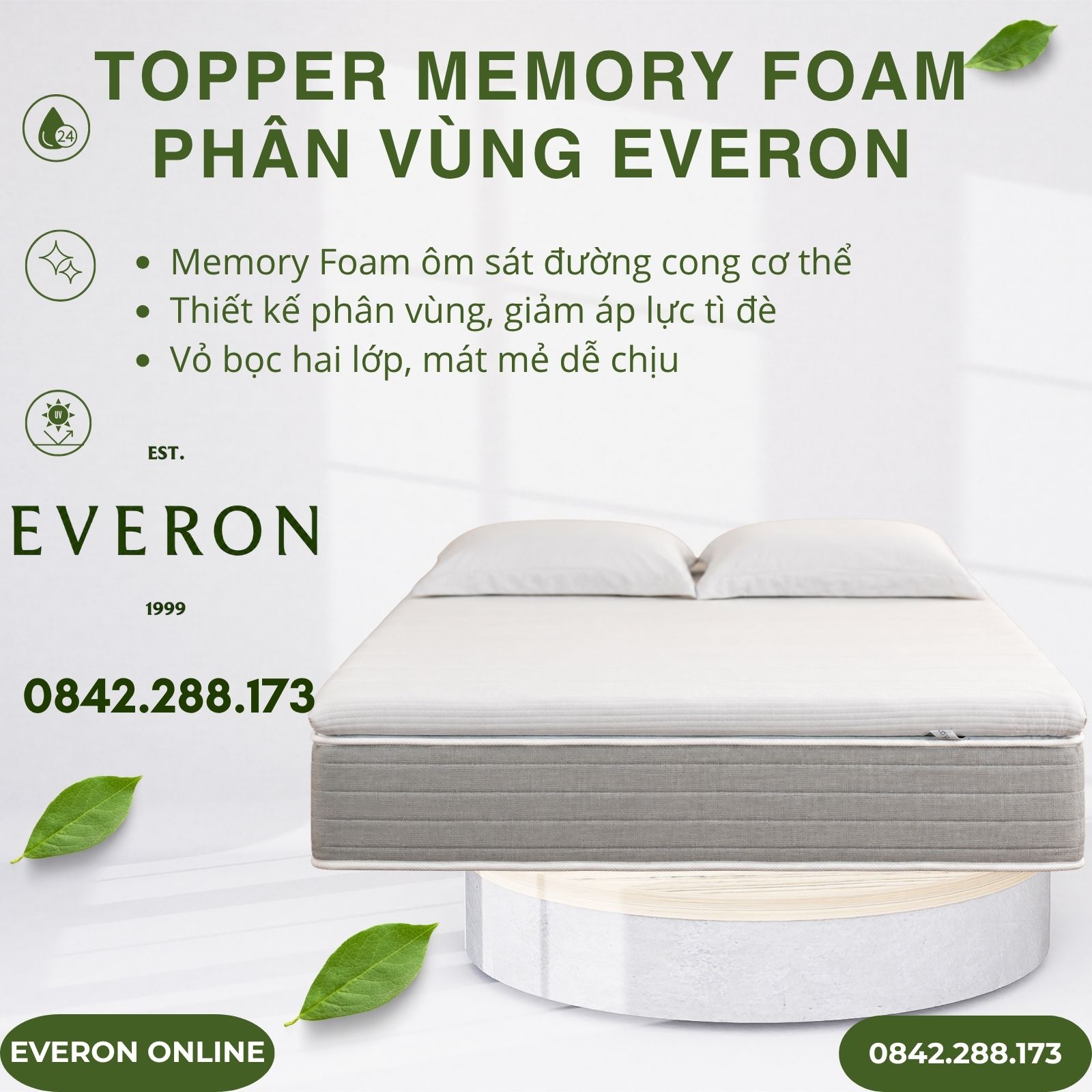 Topper Đệm Everon Memory Foam Hai Lớp Topper Đệm Everon Memory Foam Hai Lớp