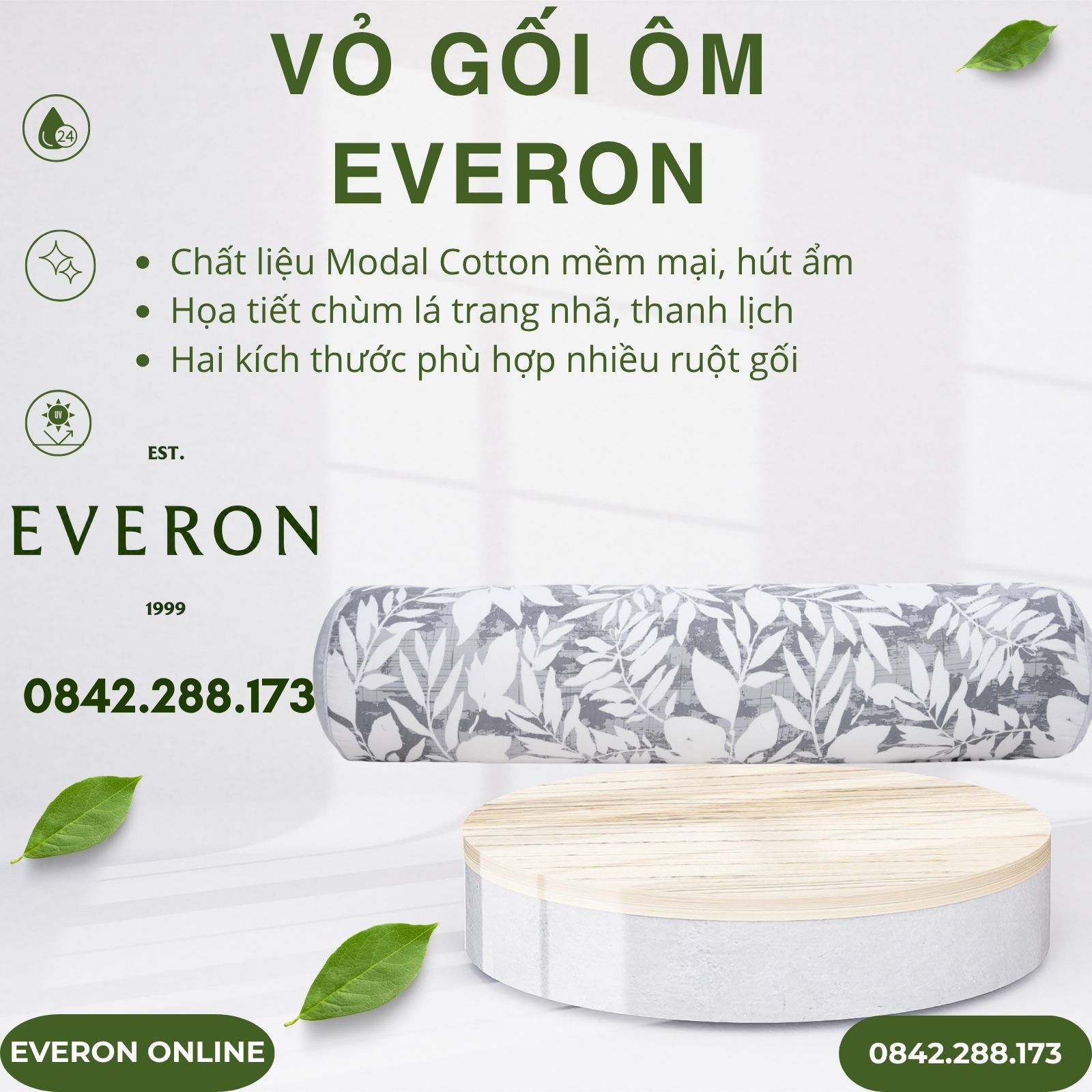 Vỏ Gối Ôm Everon EPM25026 Chùm Lá Tinh Tế Modal Cotton Vỏ Gối Ôm Everon EPM25026 Chùm Lá Tinh Tế Modal Cotton
