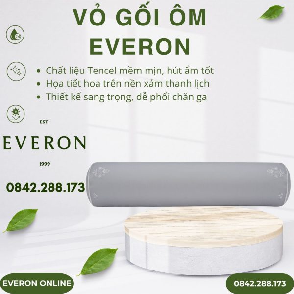 Vỏ Gối Ôm Everon EST25042 Tencel Họa Tiết Hoa Xám
