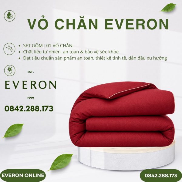 Vỏ chăn Everon EPC26016 lá thu đỏ Cotton Sateen BST Đơm hoa