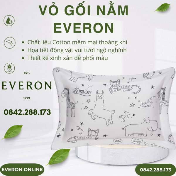 Vỏ gối nằm Everon CPC25204 Vườn Thú Tinh Nghịch Cotton